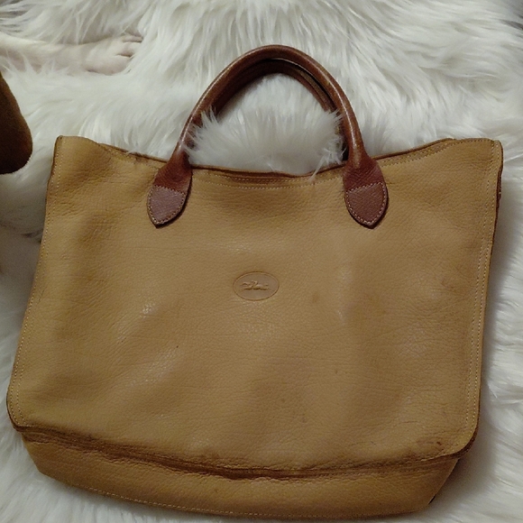 GUC Longchamp Genuine Leather Briefcase Zip Top 2 Handles Read Description
